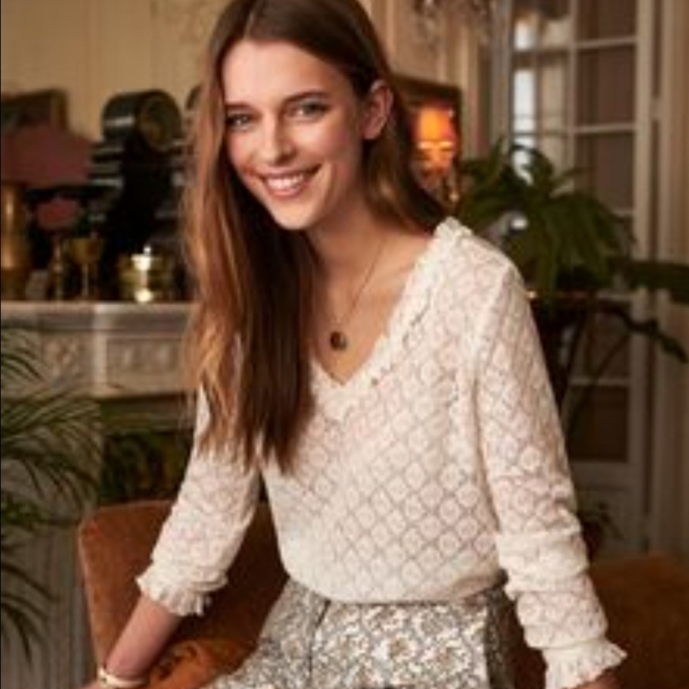 Sezane White Lace Blouse